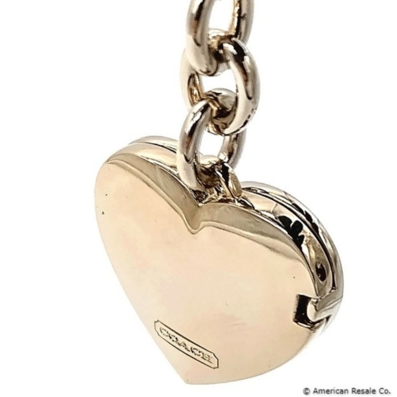 Vintage COACH Signature Silver White Heart Locket Purse Charm Keychain FOB #1657 - Picture 6 of 7